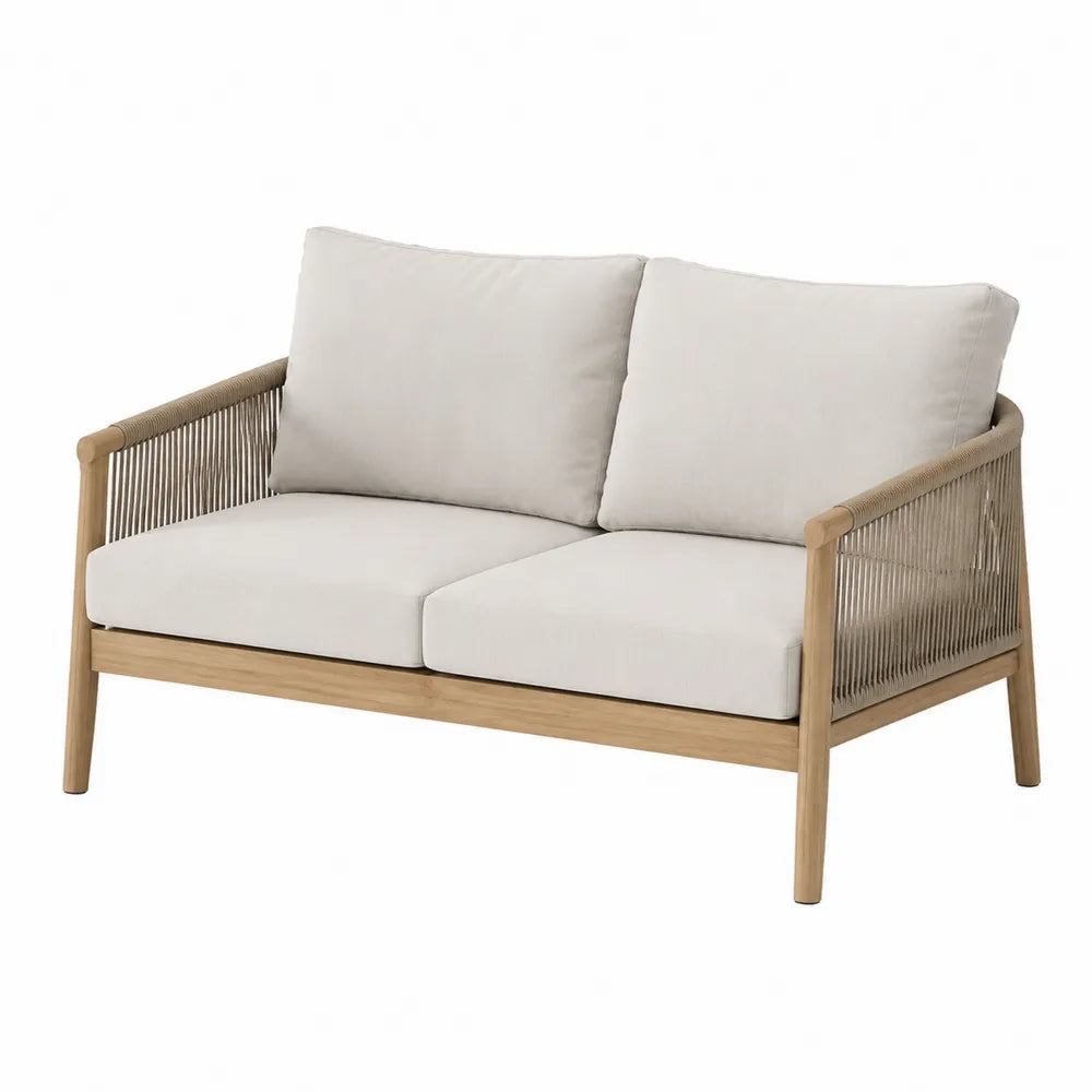 Dwuosobowa sofa ogrodowa z drewna z poduszkami z poliestru