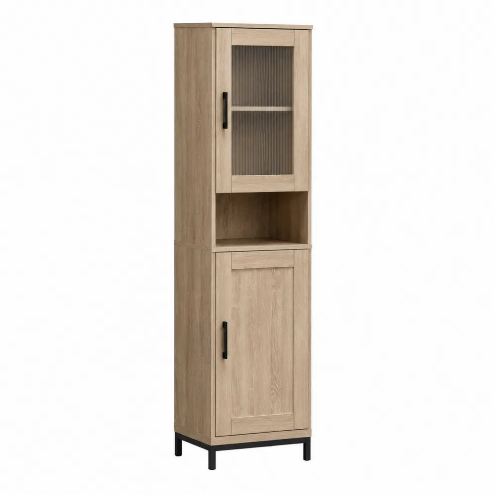 Witryna kuchenna z płyty MDF, szkło ryflowane, dąb, 180 cm