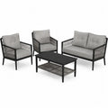Zestaw mebli ogrodowych z aluminium i poliestru, 2 fotele, sofa, stolik, szary/czarny