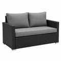 Sofa ogrodowa dwuosobowa z technorattanu szara czarna