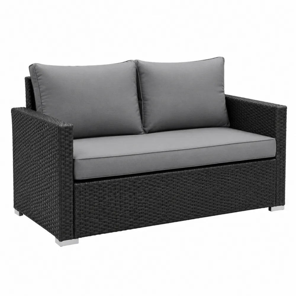 Sofa ogrodowa dwuosobowa z technorattanu szara czarna