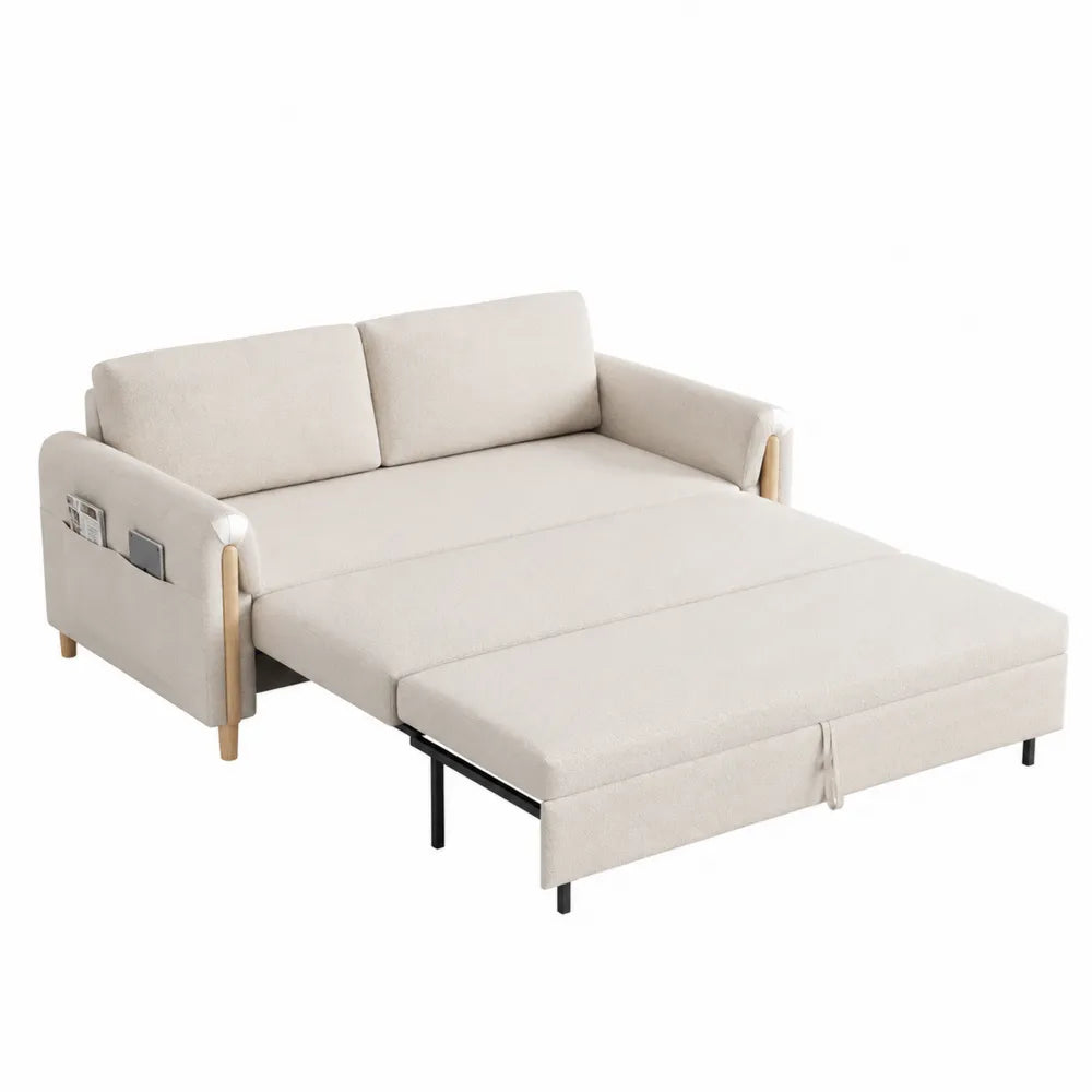 Rozkładana sofa lniana z funkcją łóżka i kieszenią, beżowa, 200 cm