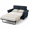 Rozkładana sofa dwuosobowa z tkaniny lnianej granatowej
