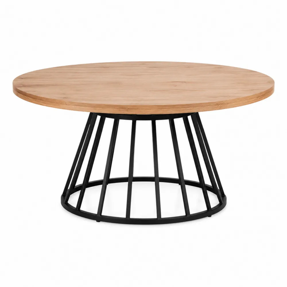 Stolik kawowy z drewna dębowego i metalową podstawą, 80 cm