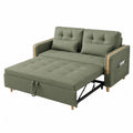 Rozkładana sofa oliwkowa z tkaniny i drewna