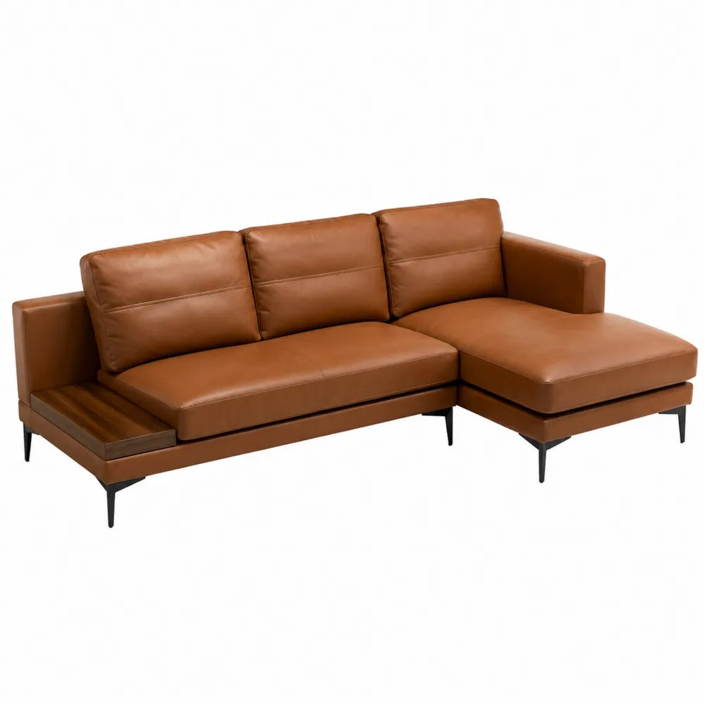 Sofa narożna skórzana brązowa z półką