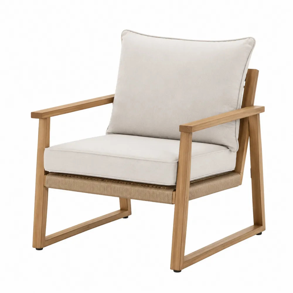 Fotel drewniany z poduszką beżowy 75cm