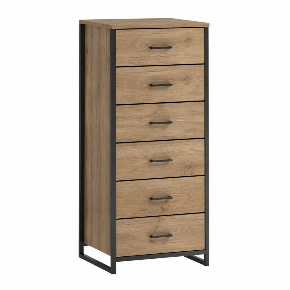 Komoda z sześcioma szufladami z dębu i czarnego metalu 120cm x 50cm x 40cm